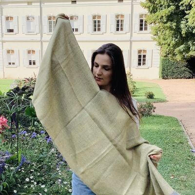 Stole - Poncho in alpaca wool, yellow and gray