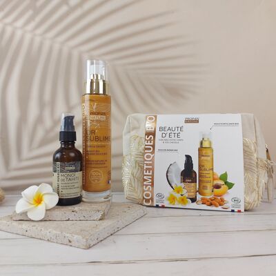 SUMMER BEAUTY KIT - 2 ORGANIC TREATMENTS - SHINING OIL AND TAHITI MONOÏ - MADE IN FRANCE - GIFT IDEA - MOTHER'S DAY