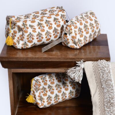 Elena Handmade Pouch avec Organic Block Print_ Ensemble de 3 sacs