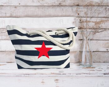 Red Star Navy Striped Nautical Beach Bag 100% toile de coton Shoppers 1