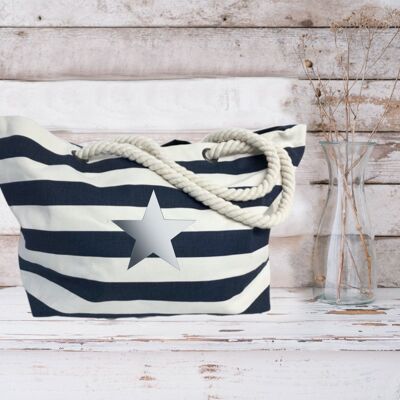 Silver Star Navy Striped Nautical Beach Bag Shopper aus 100 % Baumwollsegeltuch