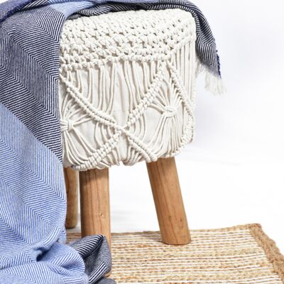 Artisanal Craft Macrame Wood Stool_Bohemian Stool Chair