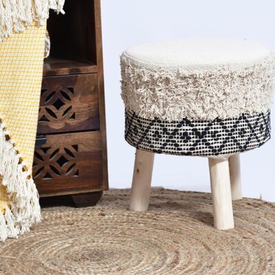 Artisanal Craft Handloom Wood Stool_ Bohemian Stool Chair