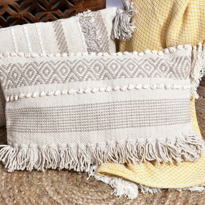 Harper Artisanal Handloom Weave Pillow Cover_Fodera per cuscino bohémien realizzata a mano in cotone biologico