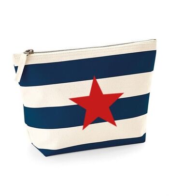 Sac zippé pour accessoires nautiques 100 % coton brossé à rayures Red Star Navy