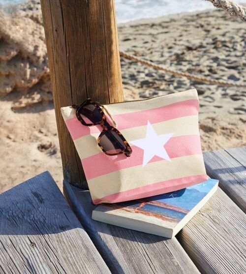 White Star Pink Striped Nautical 100% Brushed Cotton Accessory Zip Bag