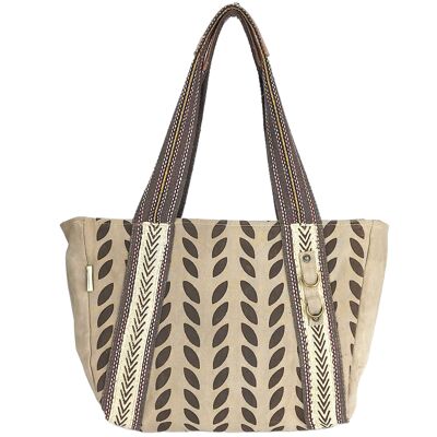 Sunsa women's handbag. Brown shopper in vintage style. Canvas shoulder bag. Large Vegan Bag