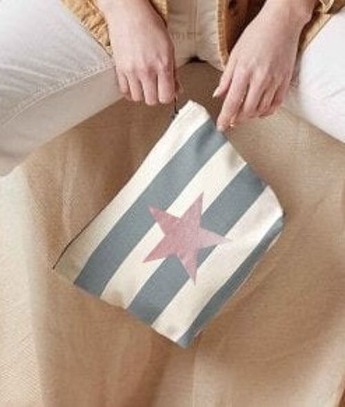 Rose Gold Star Grey Striped Nautical 100% Brushed Cotton Accessory Zip Bag