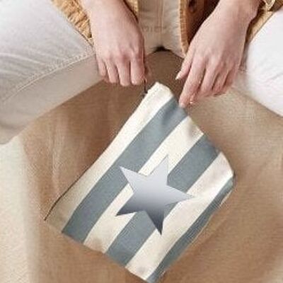 Silver Star Grey Striped Nautical 100% Brushed Cotton Accessory Zip Bag