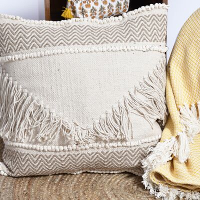Isabella Artisanal Weave Handloom Cushion - 24 pollici x 24 pollici_Bohemian, fodera per cuscino in cotone organico ecologico Boho