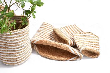 Artisanal Weave Stripped Jute Planters- (Ensemble de 4 jardinières), Bohemian Planters, Pots écologiques 3