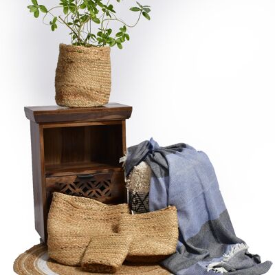 Fioriere in iuta intrecciata artigianale- (set di 4 fioriere) Fioriere bohémien, vasi per piante terrose ecologici