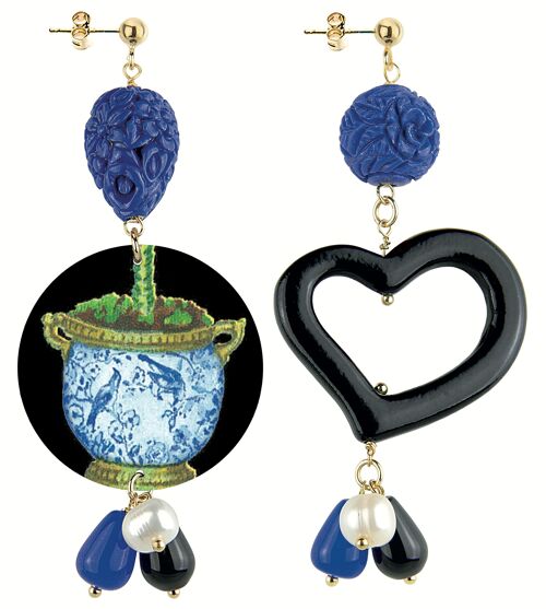 Gioielli colorati ideali per l'estate. Orecchini Donna Mix & Match The Circle Classic Vaso Uccelli Blu. Made in Italy