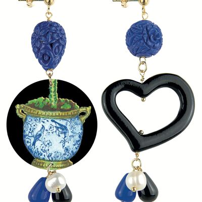 Farbige Juwelen ideal für den Sommer. Mix & Match Damenohrringe The Circle Classic Blue Birds Vase Hergestellt in Italien