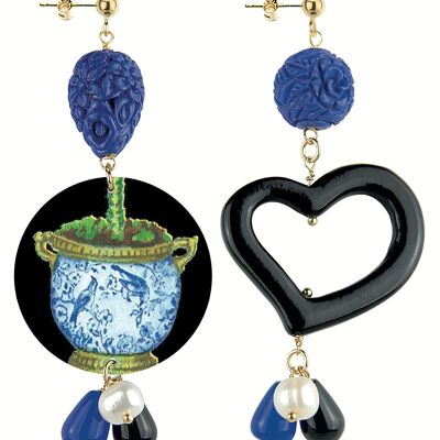 Colored jewels ideal for summer. Mix & Match Women's Earrings The Circle Classic Blue Birds Vase. Made in Italy