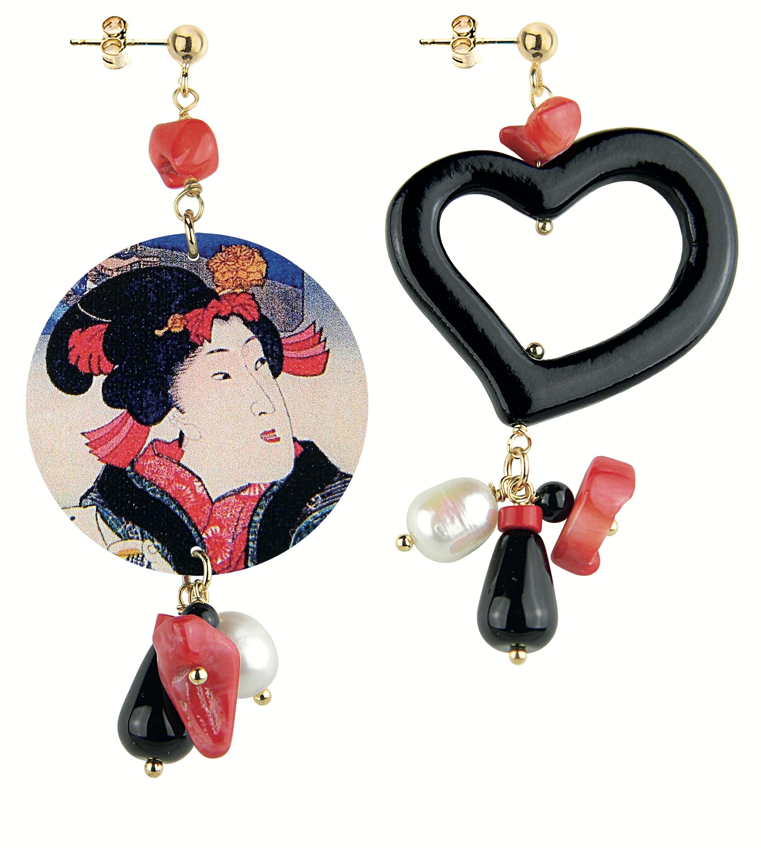 Gioielli colorati ideali per l'estate. Orecchini Donna Mix & Match The Circle Classic Gheisha Rossa Cuore Nero. Made in Italy