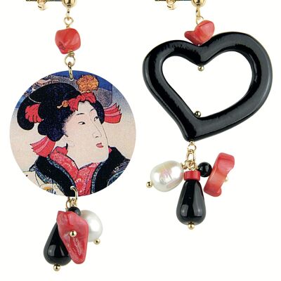 Farbige Juwelen ideal für den Sommer. Mix & Match Damenohrringe The Circle Classic Red Gheisha Black Heart Hergestellt in Italien