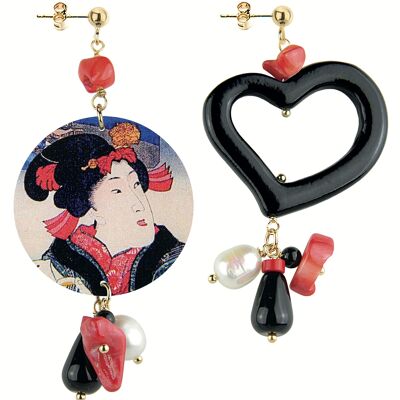 Colored jewels ideal for summer. Mix & Match The Circle Classic Women's Earrings Red Gheisha Black Heart. Made in Italy