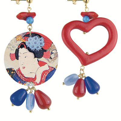 Farbige Juwelen ideal für den Sommer. Mix & Match Damenohrringe The Circle Classic Red Gheisha Red Heart. Hergestellt in Italien