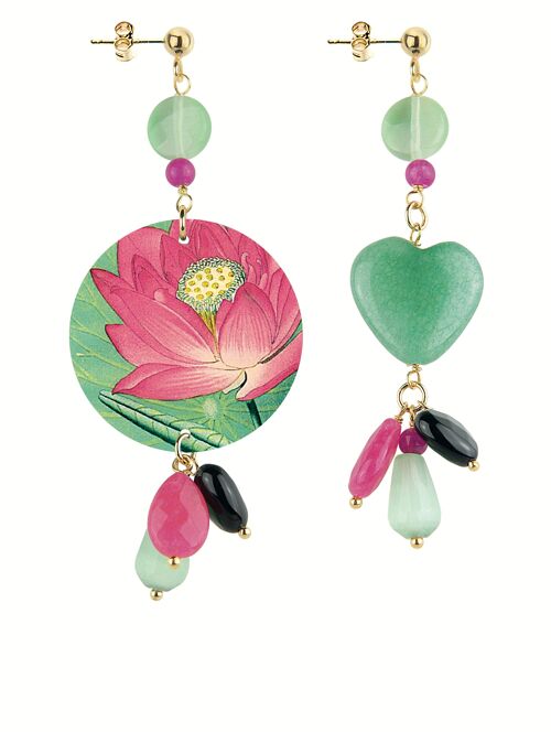 Gioielli colorati ideali per l'estate. Orecchini Donna Mix & Match The Circle Piccolo Fiore Di Loto Rosa. Made in Italy