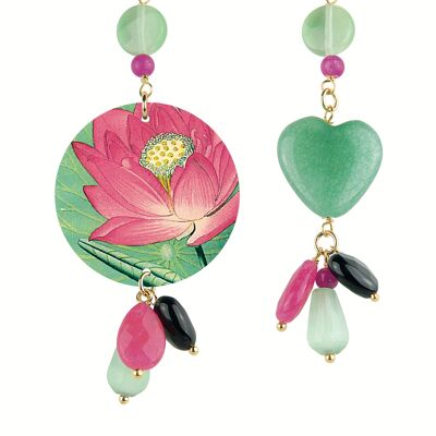 Farbige Juwelen ideal für den Sommer. Damenohrringe Mix & Match The Circle Small Pink Lotus Flower. Hergestellt in Italien