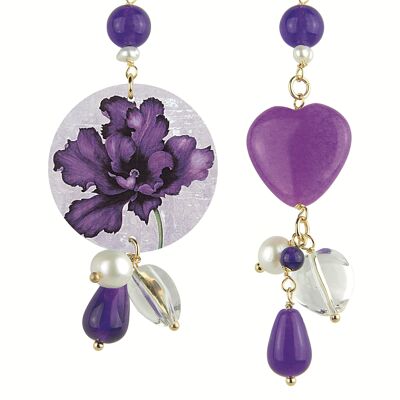 Des bijoux colorés idéals pour l'été. Mix & Match Boucles d'Oreilles Femme Le Cercle Petite Fleur Violette. Fabriqué en Italie