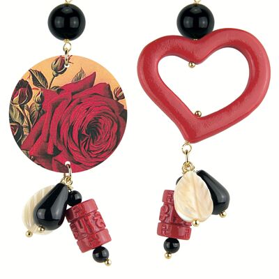 Colored jewels ideal for summer. Women's Earrings Mix & Match The Circle Small Pink Background Yellow Heart. Made in Italy
