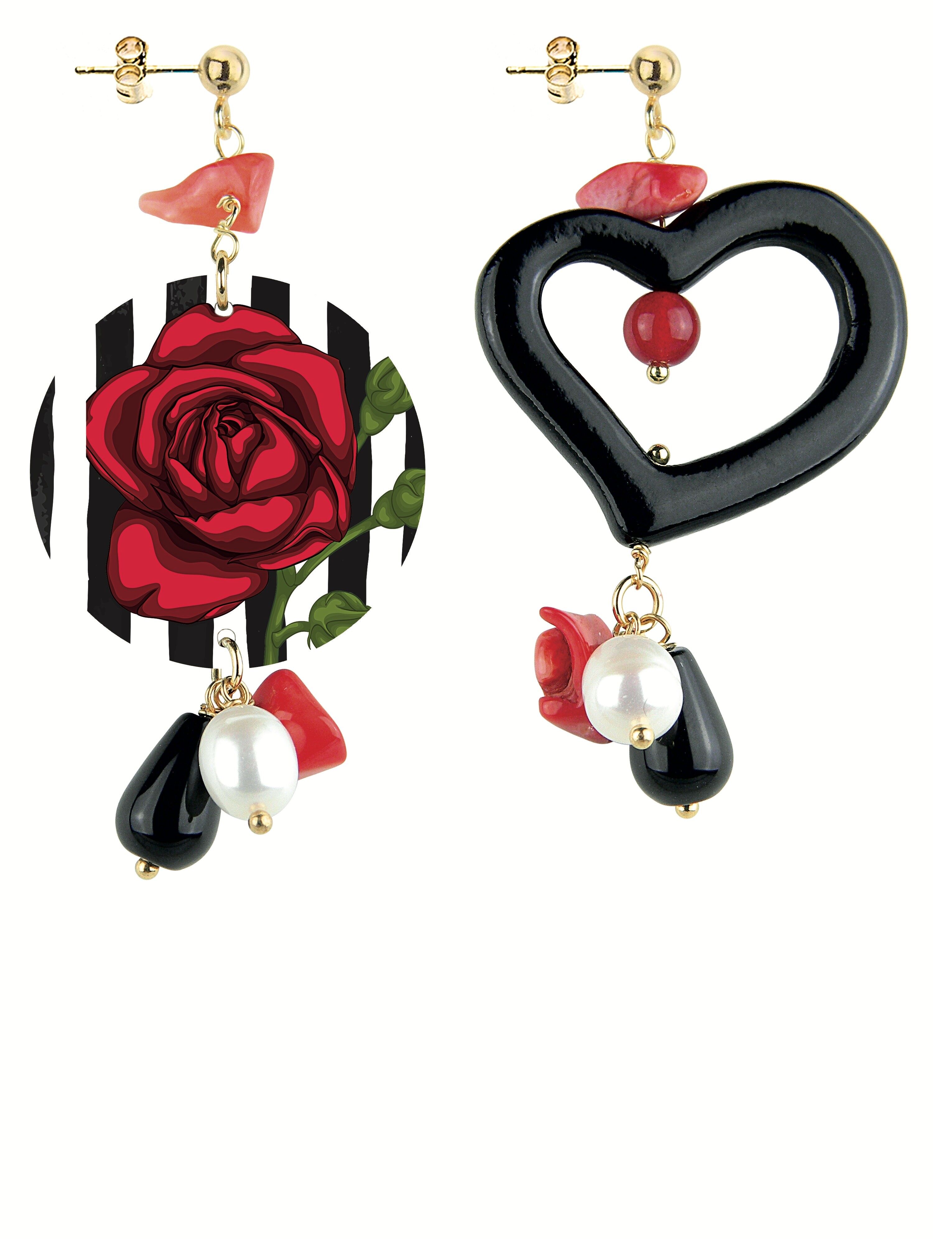 Orecchini Donna Mix & Match The Circle Piccolo Rosa Riga Nera e Bianca in Ottone e Pietre Naturali Made in Italy
