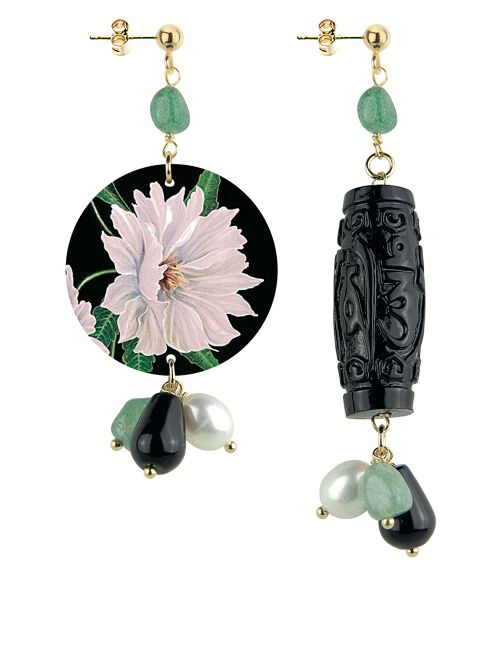 Orecchini Donna Mix & Match The Circle Piccolo Fiore Bianco in Ottone e Pietre Naturali Made in Italy