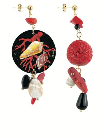 Boucles d'Oreilles Femme Mix & Match Le Cercle Petits Coquillages et Coquillages en Laiton et Pierres Naturelles Made in Italy