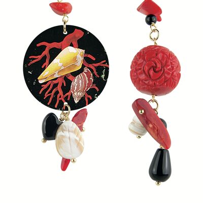 Women's Earrings Mix & Match The Circle Small Corals and Shells in Brass and Natural Stones Made in Italy