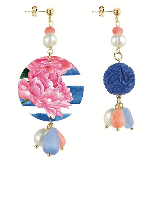 Orecchini Donna Mix & Match The Circle Piccolo Fiore Riga Azzurra in Ottone e Pietre Naturali Made in Italy