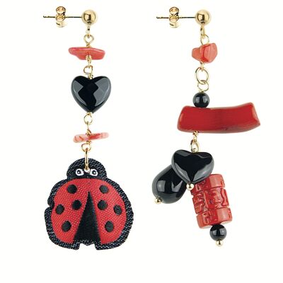 Mix & Match The Shape Ladybug Women's Earrings in Brass and Natural Stones Made in Italy
