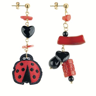 Orecchini Donna Mix & Match The Shape Coccinella in Ottone e Pietre Naturali Made in Italy