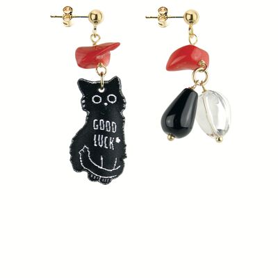 Mix & Match The Shape Cat Women's Earrings in Brass and Natural Stones Made in Italy