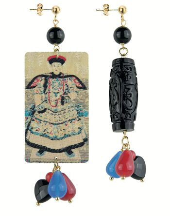 Mix & Match Boucles d'Oreilles Femme Dignitaire Chinois The Tag en Laiton et Pierres Naturelles Made in Italy