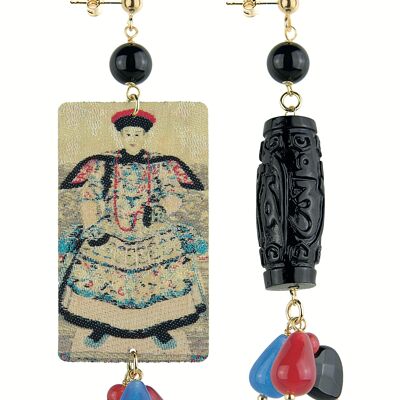 Mix & Match The Tag Chinese Dignitary Women's Earrings in Brass and Natural Stones Made in Italy