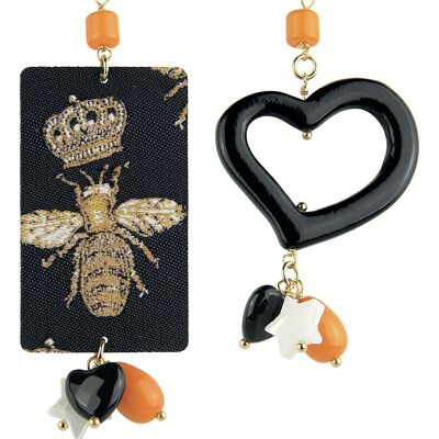 Pendientes Mujer Mix & Match The Tag Bee Con Corona en Latón y Piedras Naturales Made in Italy