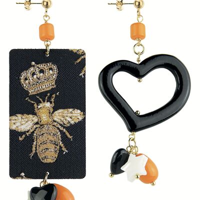 Women's Earrings Mix & Match The Tag Bee With Crown in Brass and Natural Stones Made in Italy
