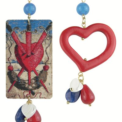 Damenohrringe Mix & Match The Tag Heart With Three Swords aus Messing und Natursteinen Made in Italy