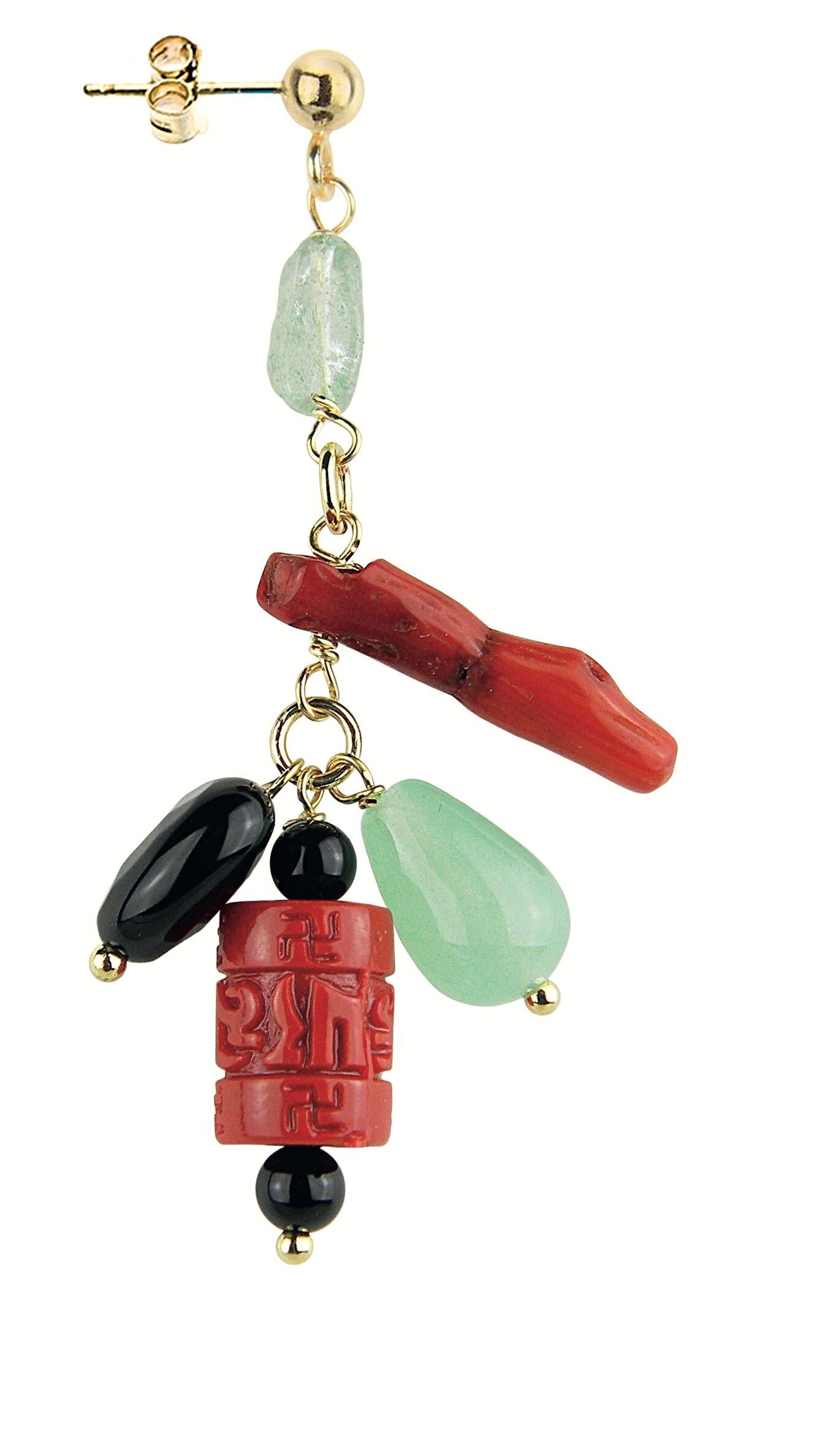 Pendiente Mujer Mix & Match Jade Verde Tuft en Latón Piedras Naturales y Resinas Made in Italy