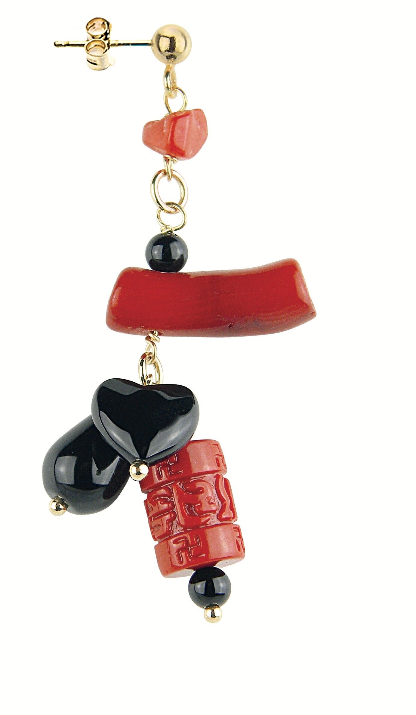 Orecchino Singolo Donna Mix & Match Ciuffo Corallo in Ottone Pietre Naturali e Resine Made in Italy