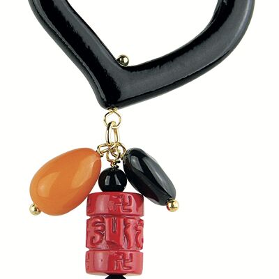Mix & Match Einzel-Ohrring für Damen, schwarzes Herz, Rubin aus Messing, Natursteine und Harze, hergestellt in Italien