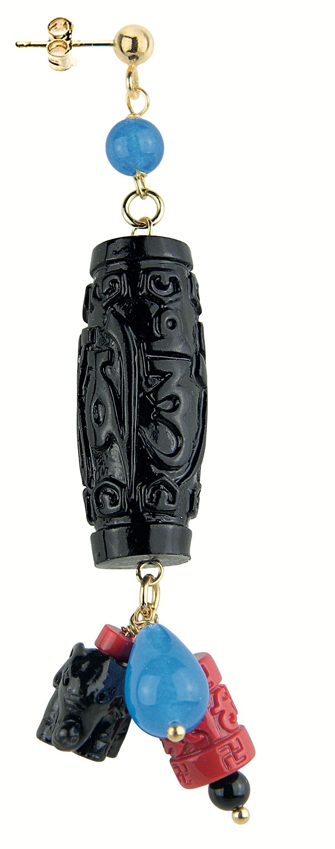 Orecchino Singolo Donna Mix & Match Cilindro Nero Pietra Azzurro in Ottone Pietre Naturali e Resine Made in Italy