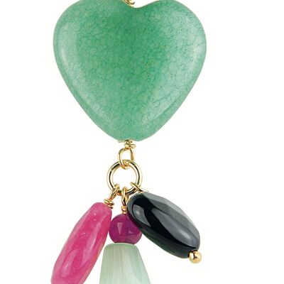 Single Woman Earring Mix & Match Green Jade Stone Heart in Brass Natural Stones and Resins Made in Italy