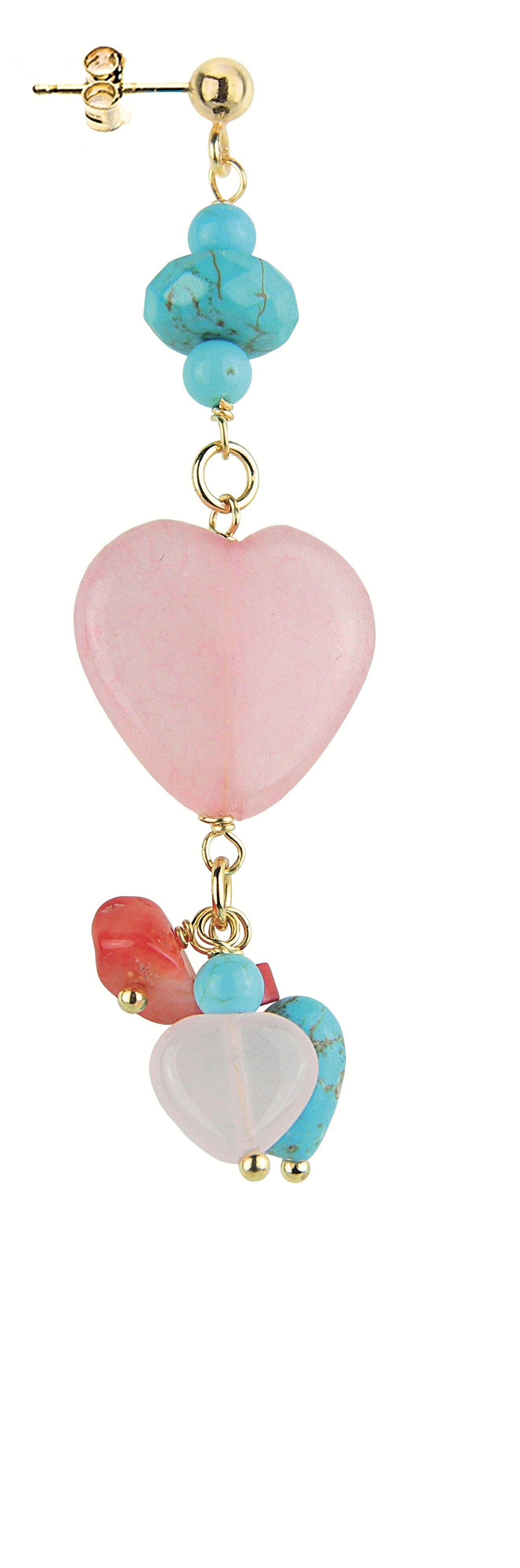 Orecchino Singolo Donna Mix & Match Cuore Rosa Pietra Celeste in Ottone Pietre Naturali e Resine Made in Italy