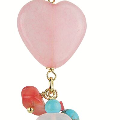 Single Woman Earring Mix & Match Pink Heart Light Blue Stone in Brass Natural Stones and Resins Made in Italy