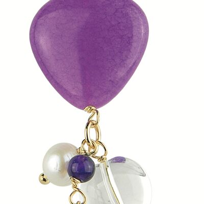 Single Woman Earring Mix & Match Purple Stone Heart in Brass Natural Stones and Resins Made in Italy