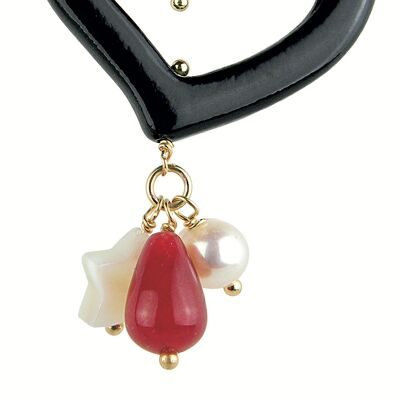 Single Woman Earring Mix & Match Black Ruby Heart in Brass Natural Stones and Resins Made in Italy