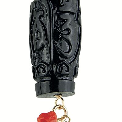 Single Woman Earring Mix & Match Black Coral Cylinder in Brass Natural Stones and Resins Made in Italy
